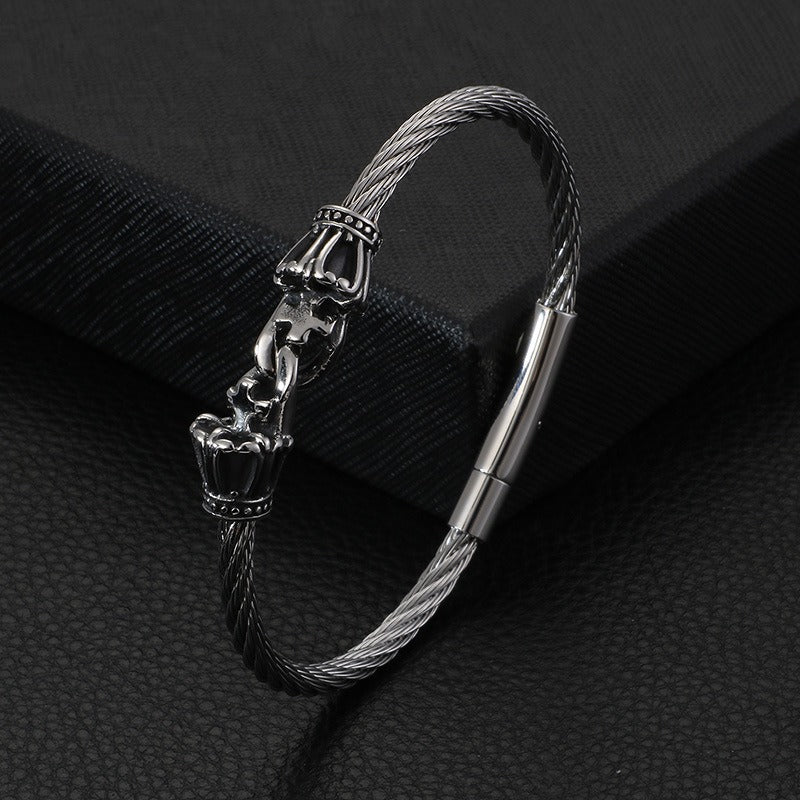 Kemstone Titanium Steel Double Skull Cable Bracelet for Men KB86274-BD