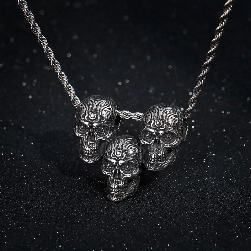 Kemstone Titanium Steel Skull Pendant – Matte Black Chain Necklace for Men | Gothic Punk Streetwear Jewelry KP79483