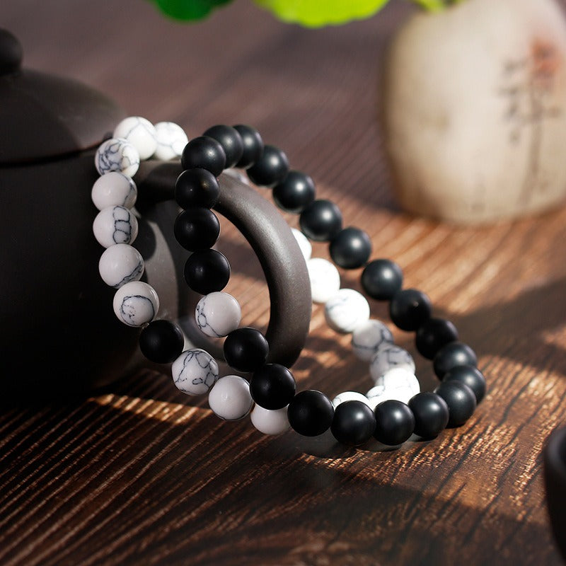 Kemstone Black Agate & Turquoise Couple Bracelets – Adjustable Handmade Stone Jewelry for Men & Women KB109644
