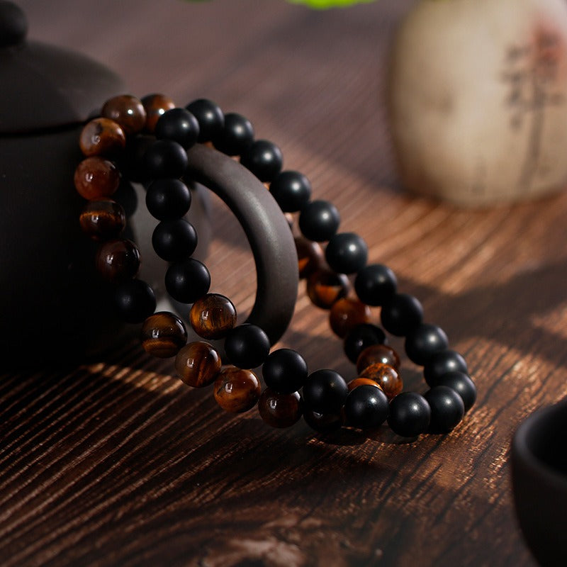 Kemstone Matte Black Agate & Golden Tiger's Eye Beaded Bracelet - Bohemian Style Handcrafted Jewelry for Everyday Wear KB109615
