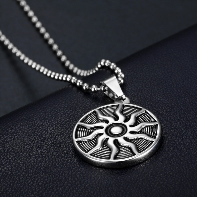 Kemston Stainless Steel Sun Pendant Necklace for Men Flame Rays TN0182