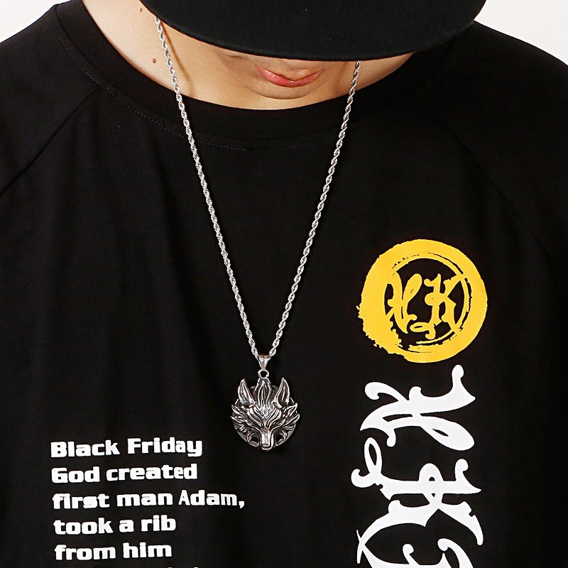 Kemstone Viking Wolf Head Pendant – Matte Stainless Steel Necklace for Men, Norse Punk Streetwear Jewelry KP81873