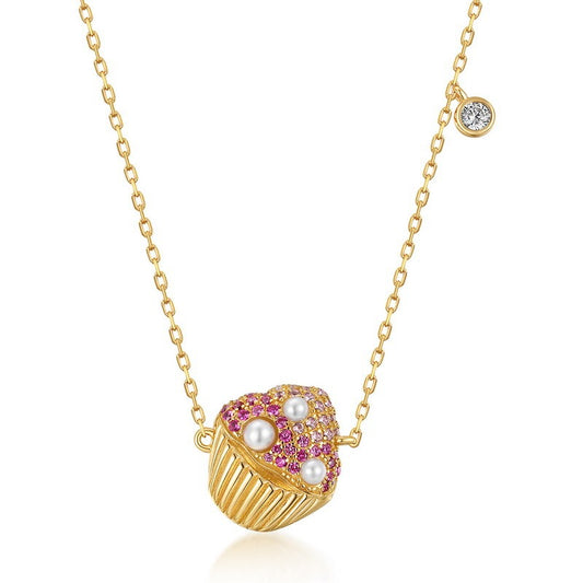 Kemstone Handcrafted Original Design Cupcake Necklace for Women S925 Silver with Colorful Zircon and Pearl - 18"