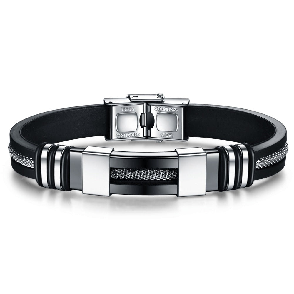Kemstone 12MM Stainless Steel Silicone Bracelet for Men – Magnetic Clasp AD1204