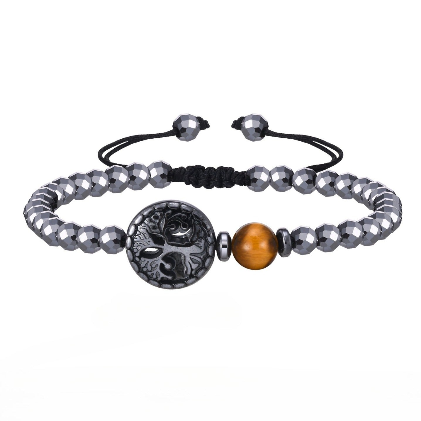 Kemstone Stainless Steel Tree of Life Tiger Eye & Hematite Beaded Bracelet for Men BR-1782
