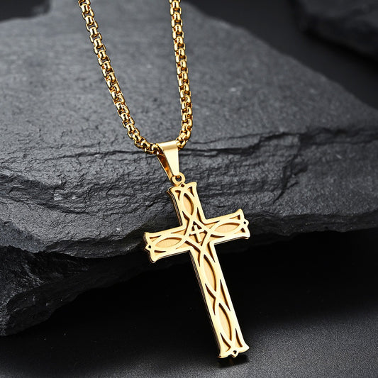 Kemstone Titanium Steel Celtic Cross Pendant Necklace – Faith Heritage Silver/Gold/Black K-PT263