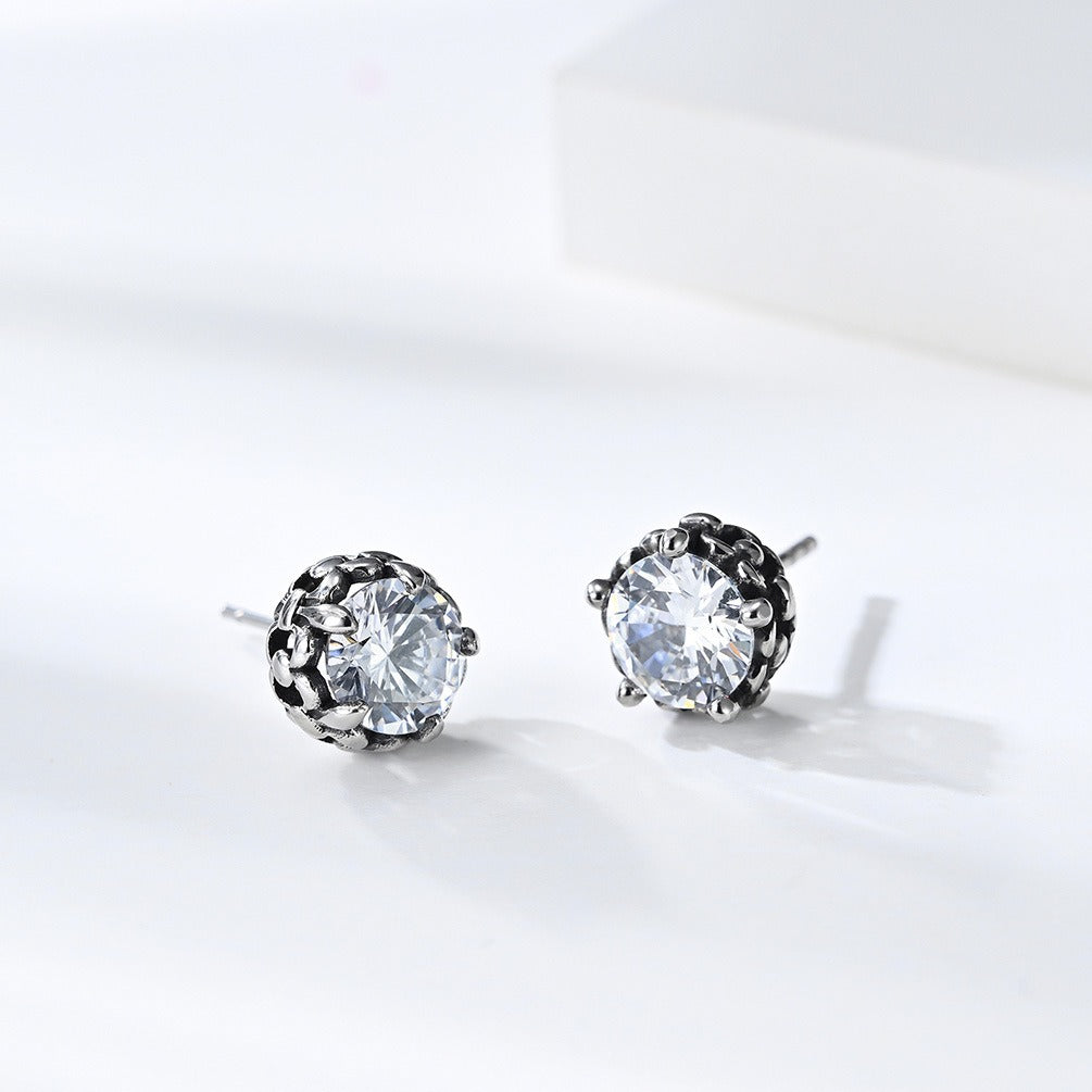 Kemstone Stainless Steel Cubic Zirconia Studs for Men & Women Round Stone Earrings K-E035