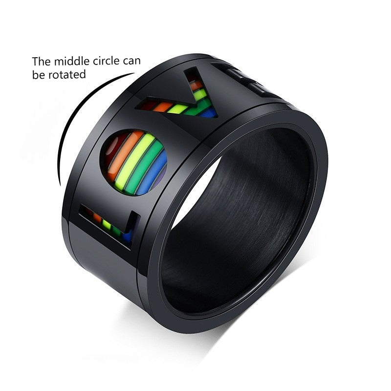 Kemstone Rotating Rainbow Inlay Stainless Steel Spinner Ring for Men – 11mm Band PR-029B