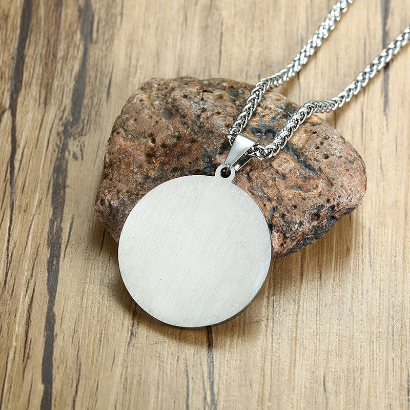 Kemstone Stainless Steel Sigil Round Pendant Necklace for Men PN-1245