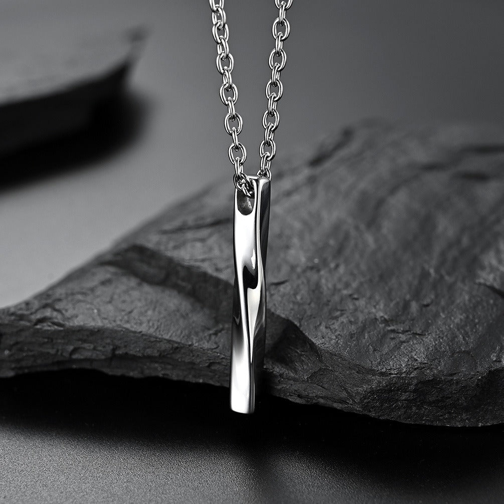Kemstone Stainless Steel Twisted Bar Pendant Necklace for Men Women K-PT284