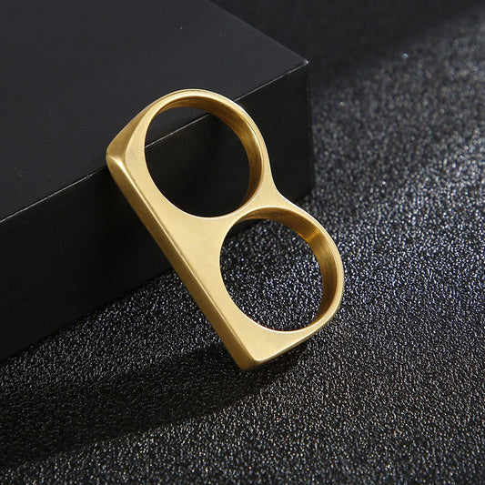 Kemstone Titanium Steel Dual-Loop Knuckle Ring – Smooth Punk Streetwear Men’s Jewelry KR92453