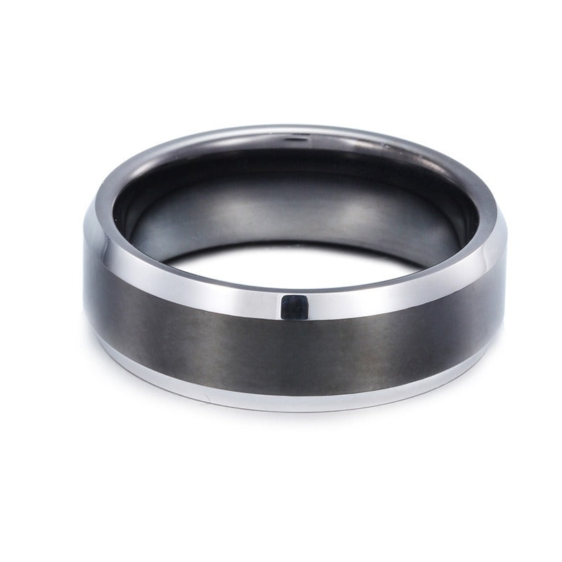 Kemstone Tungsten Carbide Band Ring for Men & Women – Black Minimal KR34303