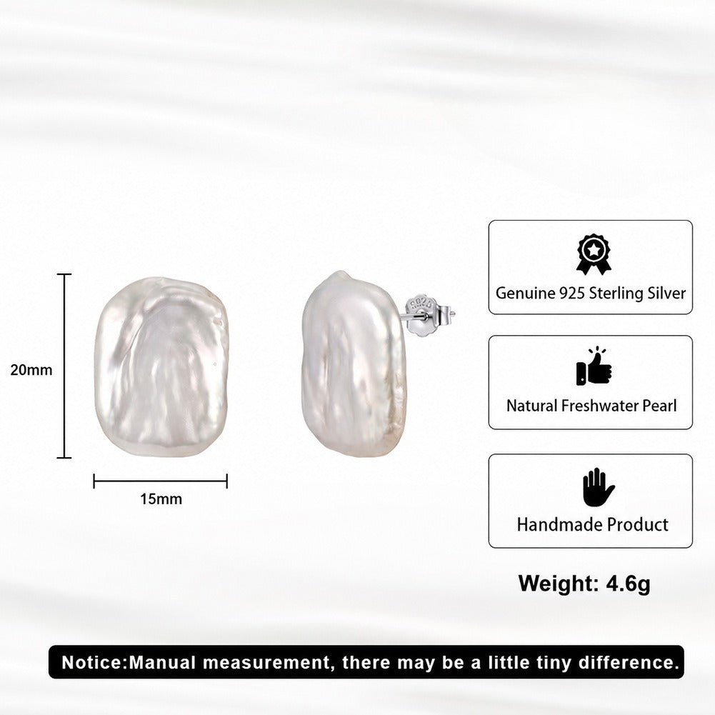 Kemstone Square Freshwater Pearl Stud Earrings for Women 925 Sterling Silver Minimal Design GPE147