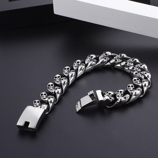 Kemstone Titanium Steel Men's Bracelet - Bold Skull Design with Thick Chain for Edgy Streetwear Style KB80115-BD