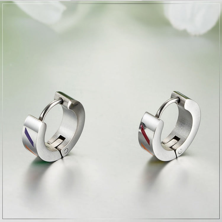 Kemstone Color Stripe Hoop Earrings for Men Stainless Steel Silver K-E011
