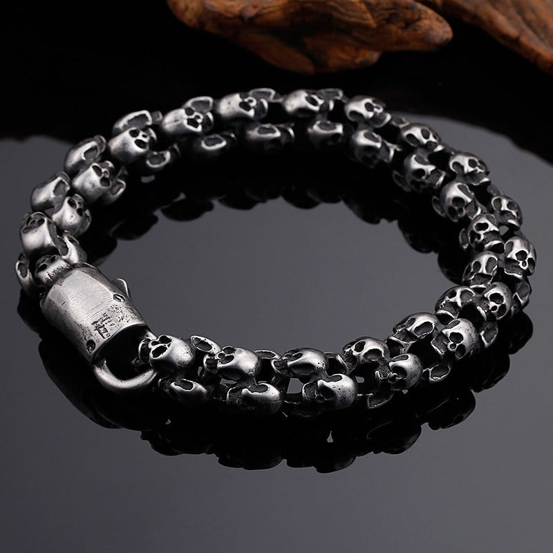 Kemstone Men’s Gold Skull Chain Bracelet – Stainless Steel Gothic Biker Jewelry KB81843-BD