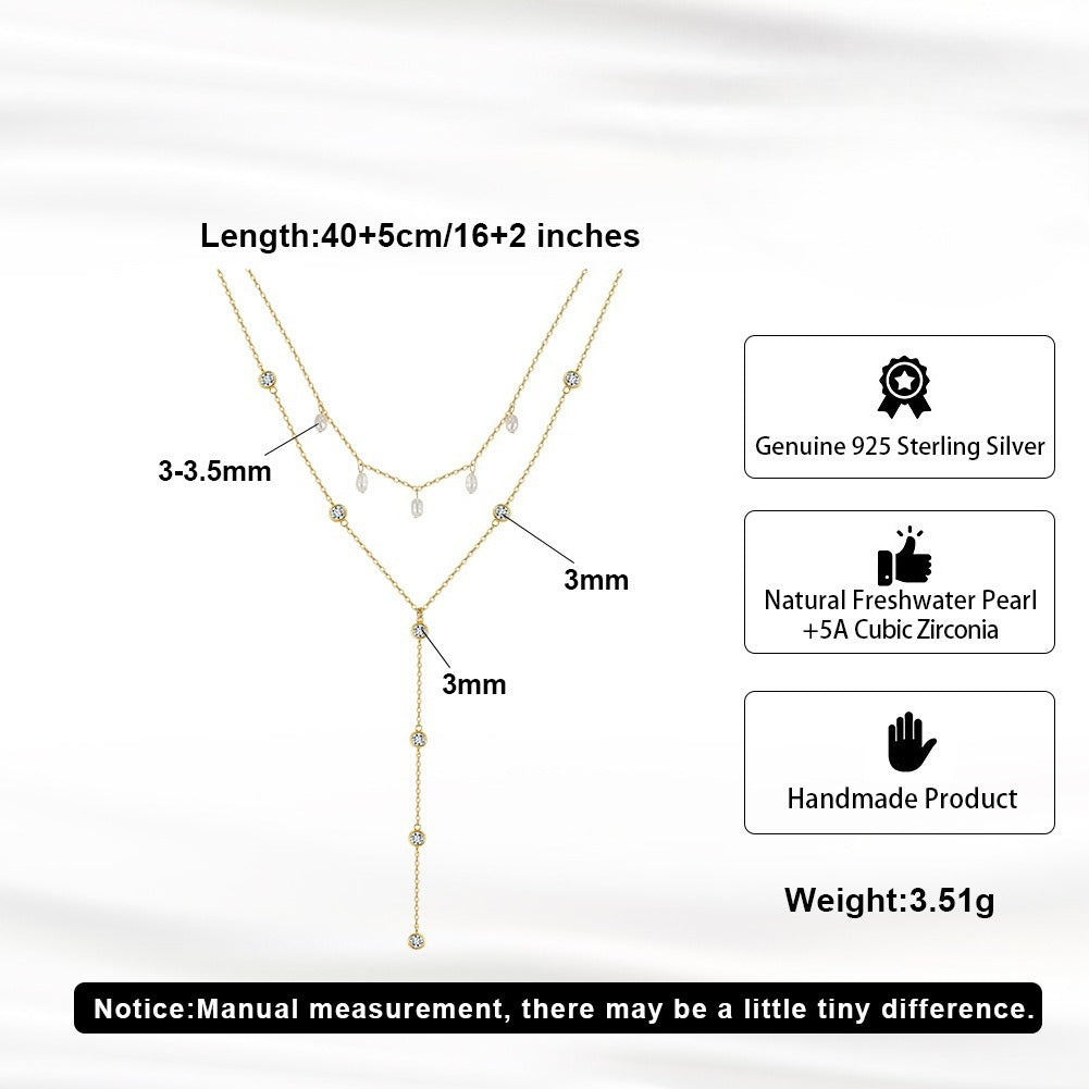 Product Title  Kemstone 925 Sterling Silver Layered Y Necklace for Women Pearl Tassel Drop BQN31