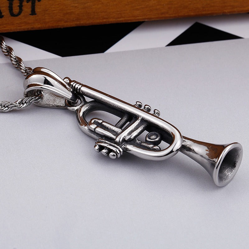 Kemstone Titanium Steel Trumpet Pendant Necklace Men’s Music Jewelry KP55896-BD