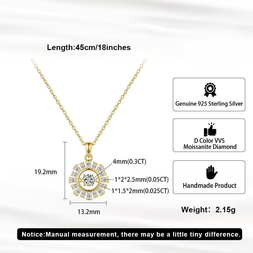 Kemston 0.3CT Sunburst Moissanite Necklace for Women 925 Sterling Silver SMON26