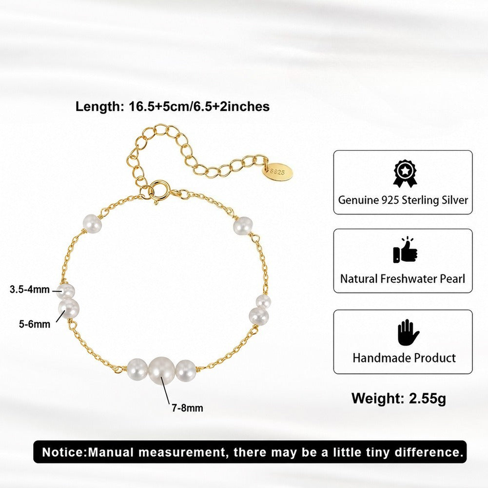 Kemstone Freshwater Pearl Station Bracelet for Women 925 Sterling Silver Chain GPB74