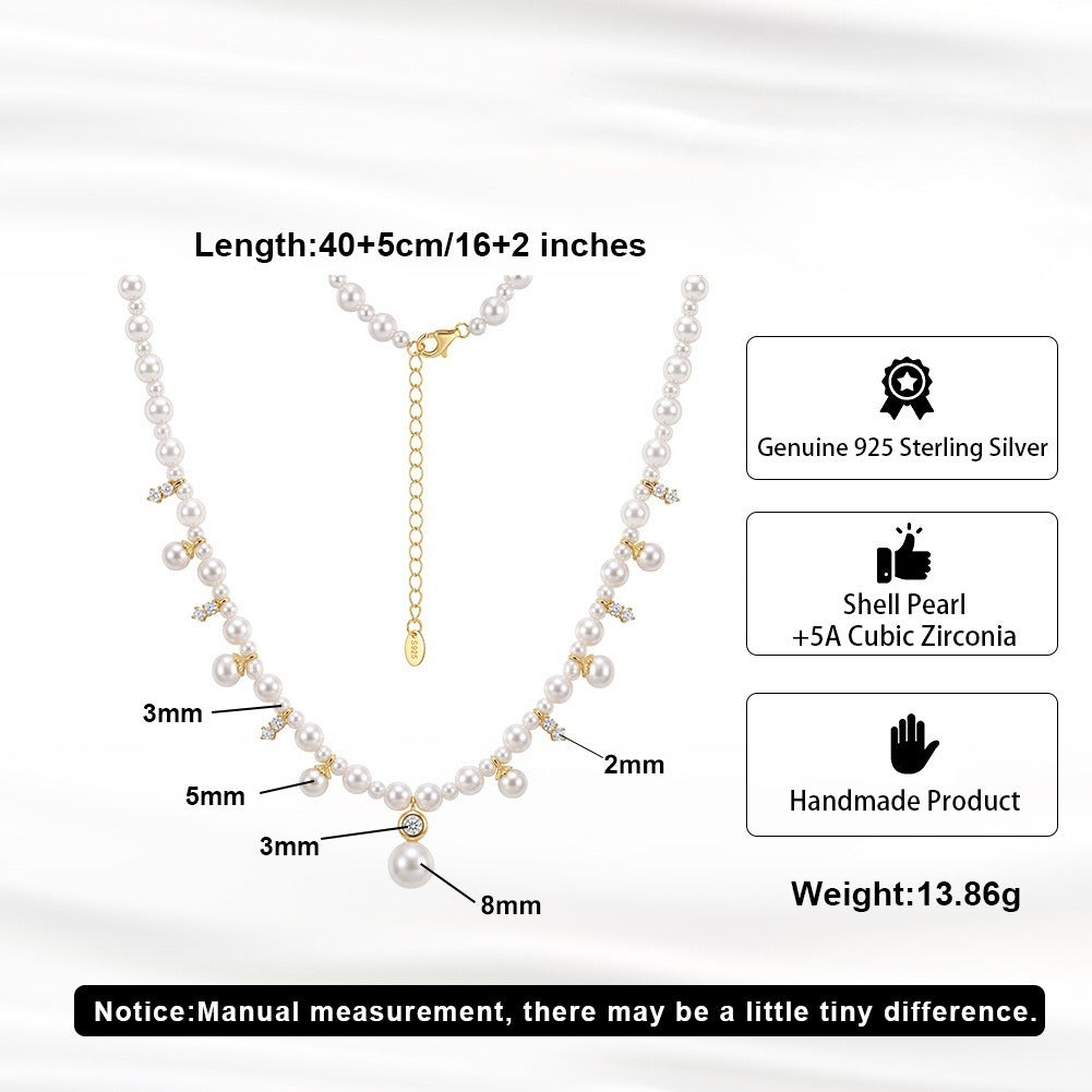 Kemstone Shell Pearl Cross Charm Necklace for Women 925 Sterling Silver PSN16