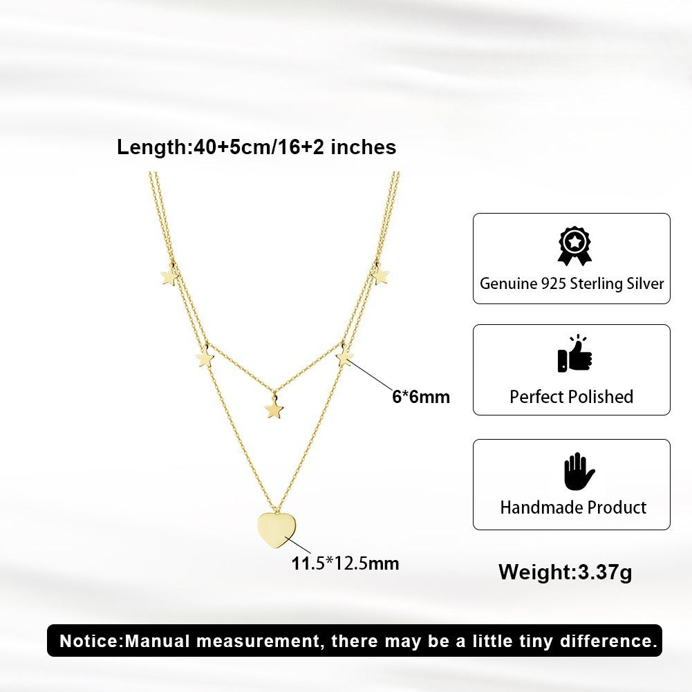 Kemstone 925 Sterling Silver Layered Heart Star Necklace for Women Y Chain Tassel Gold Silver BQN46