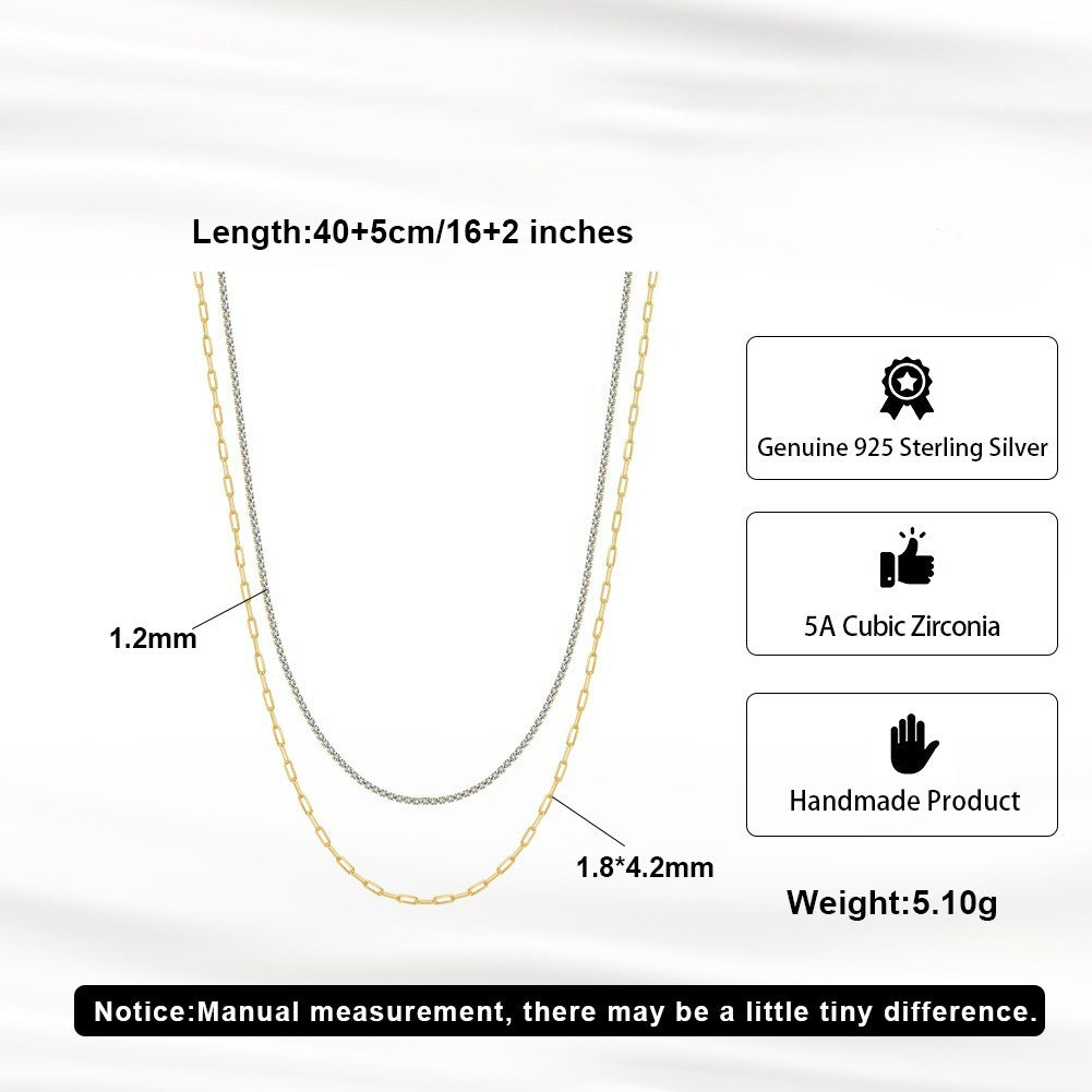 Kemstone 925 Sterling Silver Paperclip Chain Necklace for Women Layered Cubic Zirconia Chain BQN48