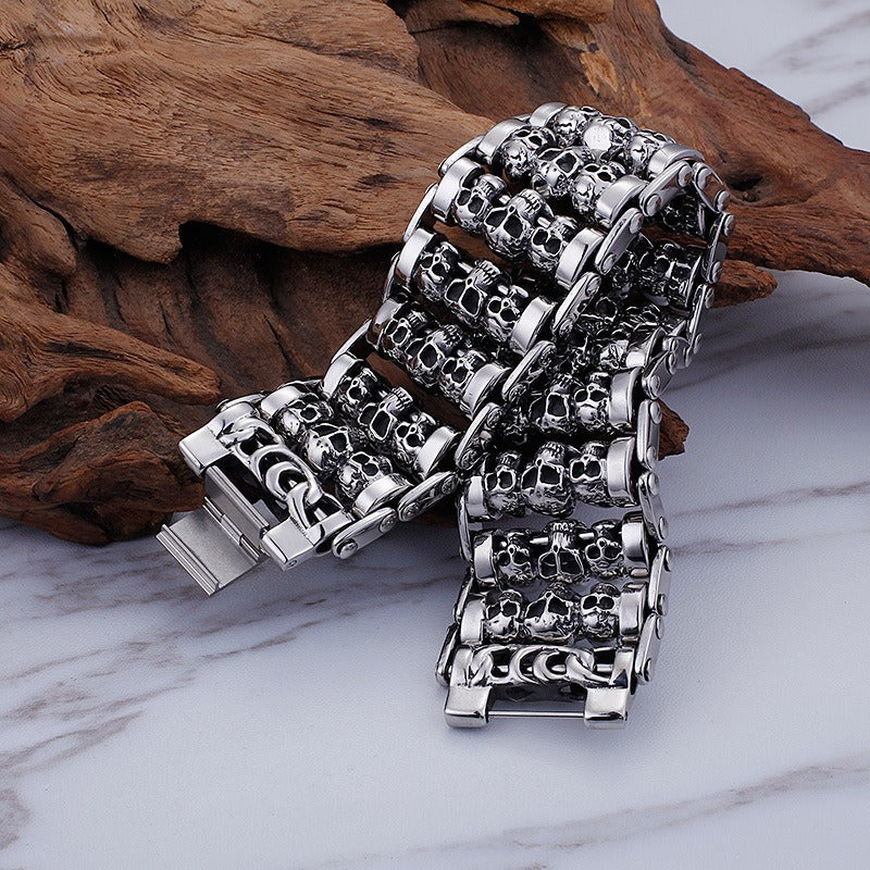 Kemstone Men’s Heavy Skull Chain Bracelet – 35mm Stainless Steel Punk Biker KB76276-BD