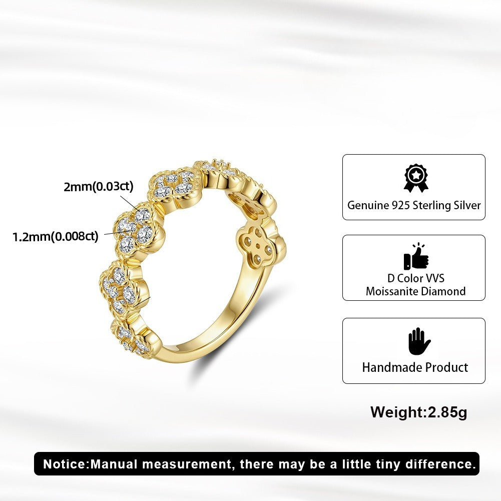 Kemston 925 Sterling Silver Flower Moissanite Ring for Women SMOR27