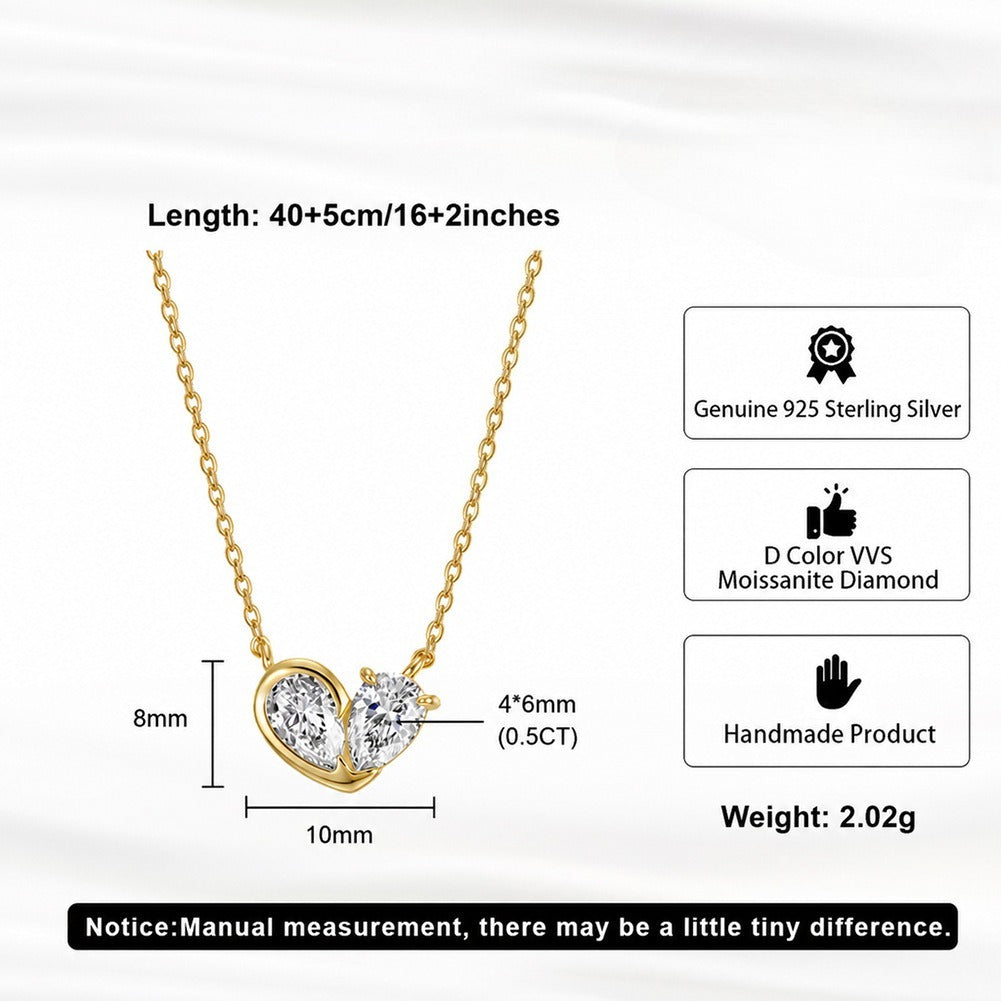 Kemstone Heart Moissanite Pendant Necklace for Women 925 Sterling Silver Pear Cut Detail SMON21