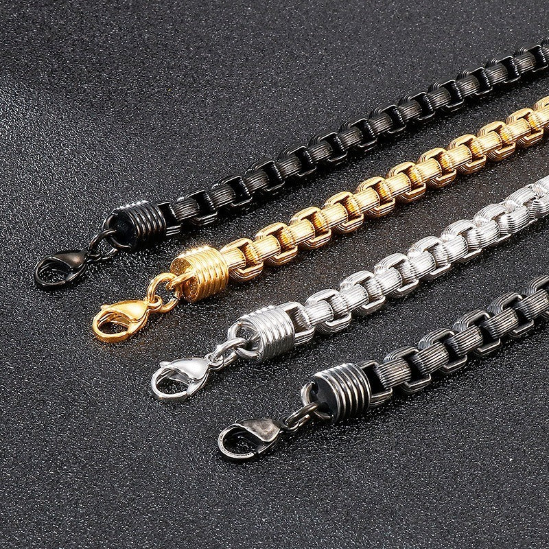 Kemstone Titanium Steel Box Link Bracelet for Men Square Chain Punk Gold Silver Black KB138817-KFC