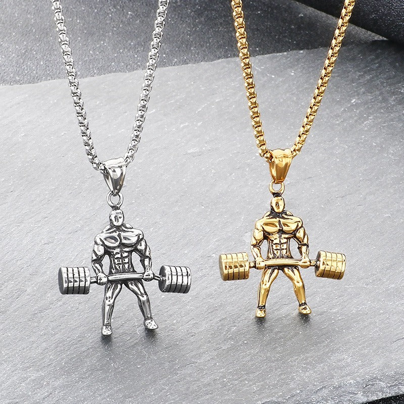 Kemstone Titanium Steel Barbell Gym Pendant Necklace for Men KP117758-LU