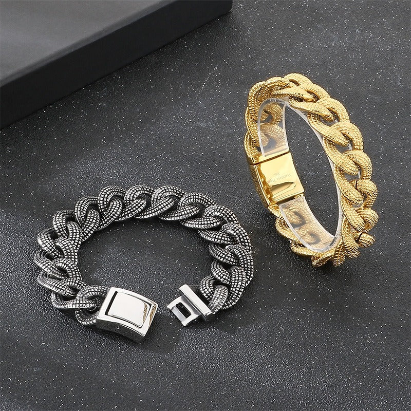 Kemstone Cuban Chain Bracelet Titanium Steel Thick Heavy Link for Men Gold Silver KB182582-KJX