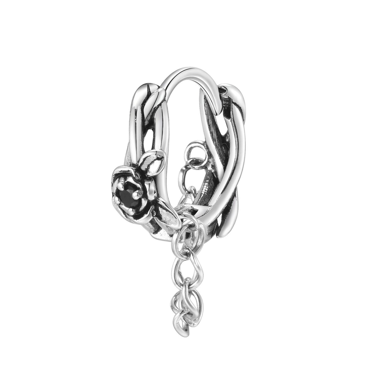 Kemstone Stainless Steel Rose Chain Hoop Earring – Black Cubic Zirconia Detail for Men EH-686