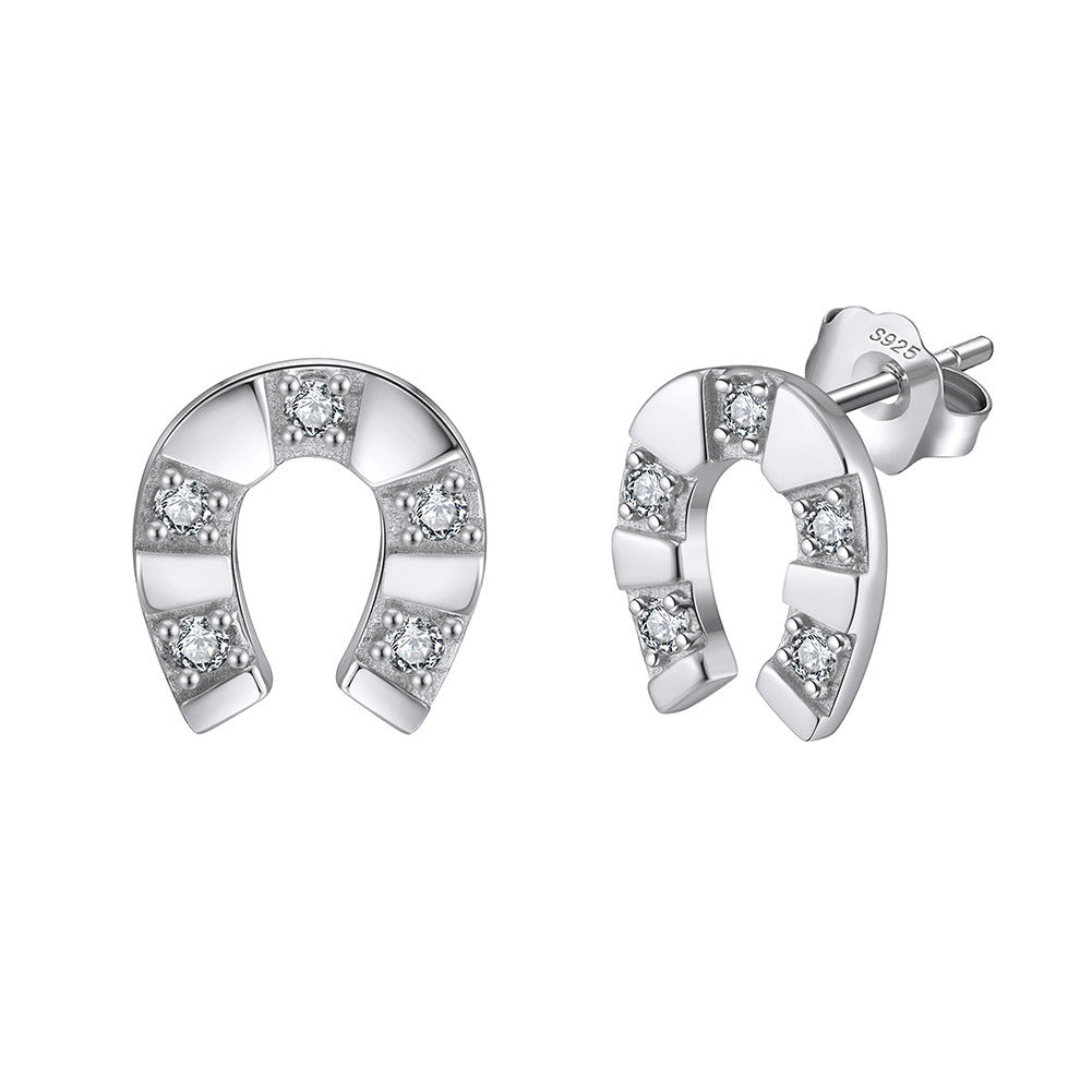 Lucky Horseshoe Stud Earrings – 925 Sterling Silver, Gold/Platinum Plated, Handmade by Kemstone A4-APE145