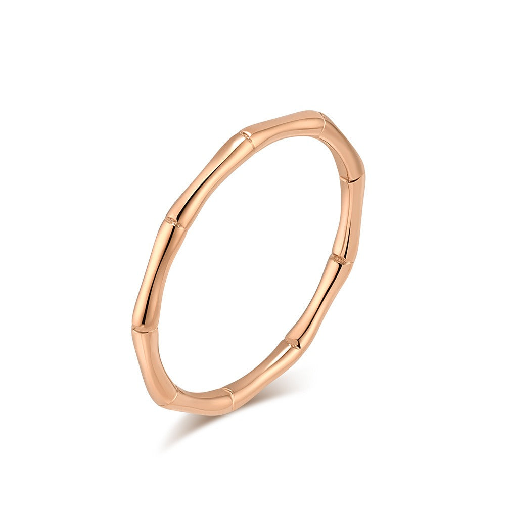 Elegante anillo de acero inoxidable para mujer inspirado en el bambú - Estilo minimalista INS K-R946