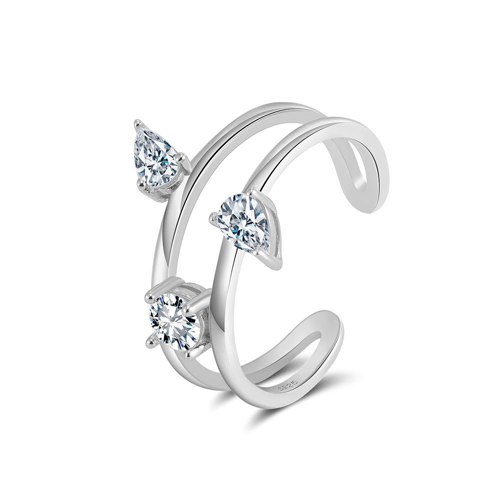 Kemstone 925 Sterling Silver Adjustable Open Band Ring – 5A CZ Fashion Statement Ring for Women, 14K Gold / White Gold Plated A4-APR39