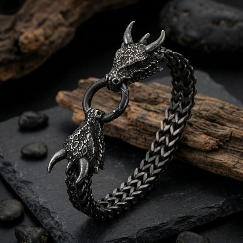 Kemstone Dragon Head Bracelet for Men Titanium Steel Cuban Chain Vintage Dark Finish KB140349-KJX