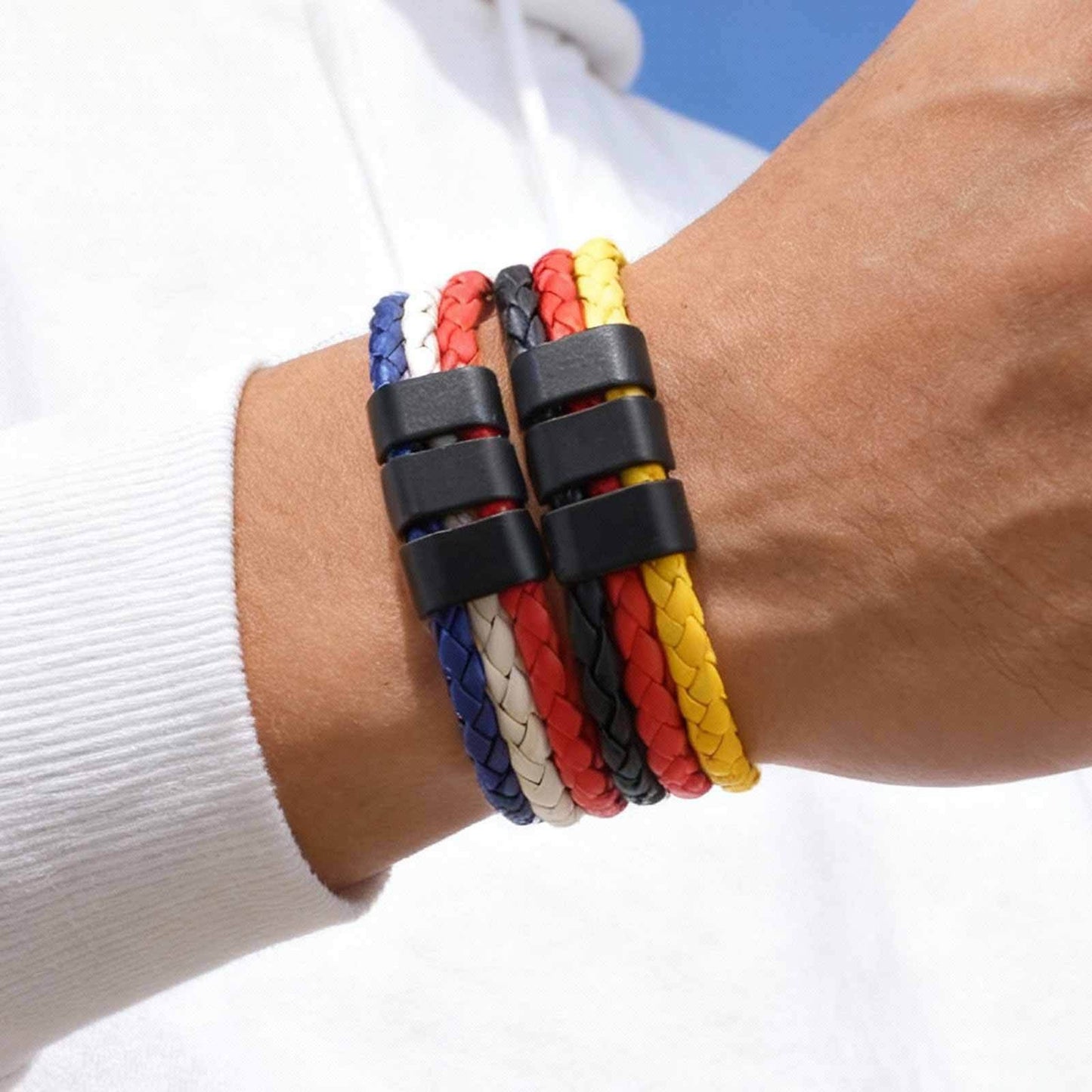 Kemstone Triple Layer Braided Leather Bracelet – Multicolor for Men BL-827