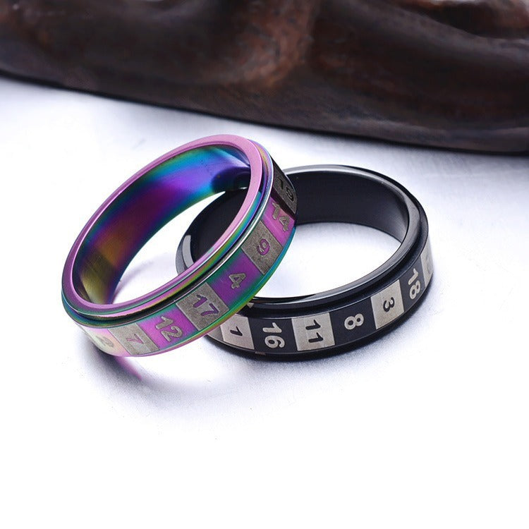 Kemstone Rotating Number Spinner Ring for Men, Stainless Steel 6mm Rainbow Black K-R122