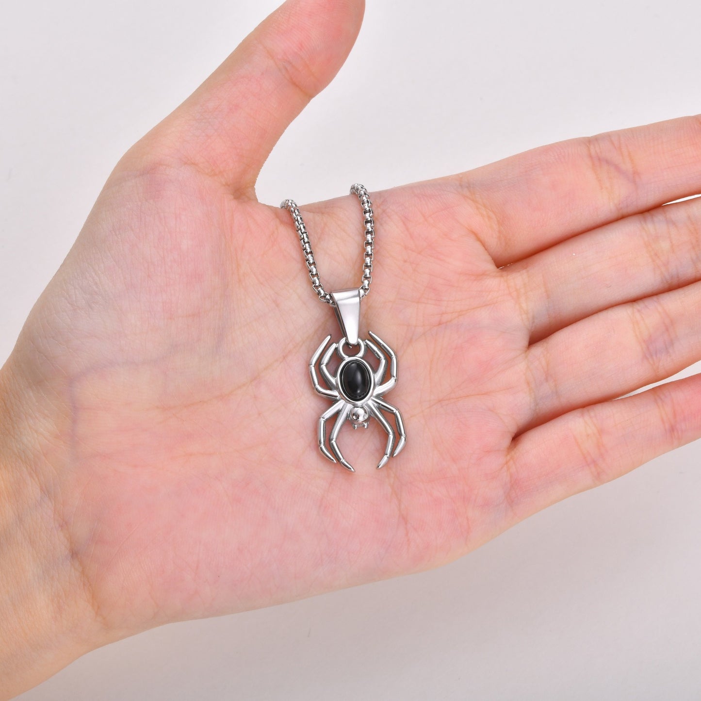 Kemstone Black Agate Spider Pendant Necklace for Men Stainless Steel Gothic PN-2453