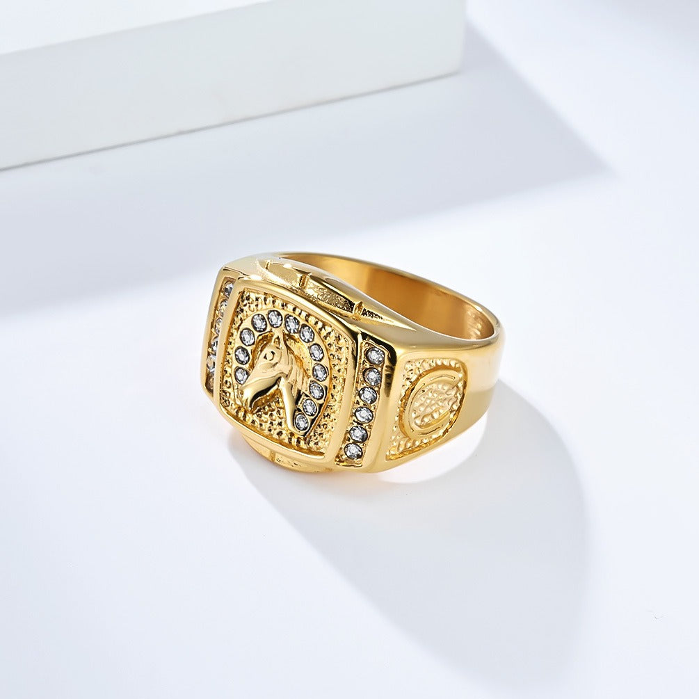Kemstone Stainless Steel Horse Head Signet Ring for Men with Cubic Zirconia K-R1011
