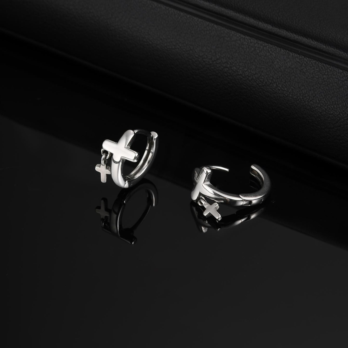 Kemstone Stainless Steel Cross Hoop Earrings for Men EH-788