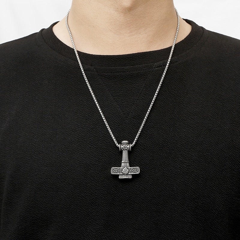 Kemstone Viking Mjölnir Hammer Necklace – Stainless Steel Norse Pendant for Men | Gothic Nordic Street Style KP130623-TLX