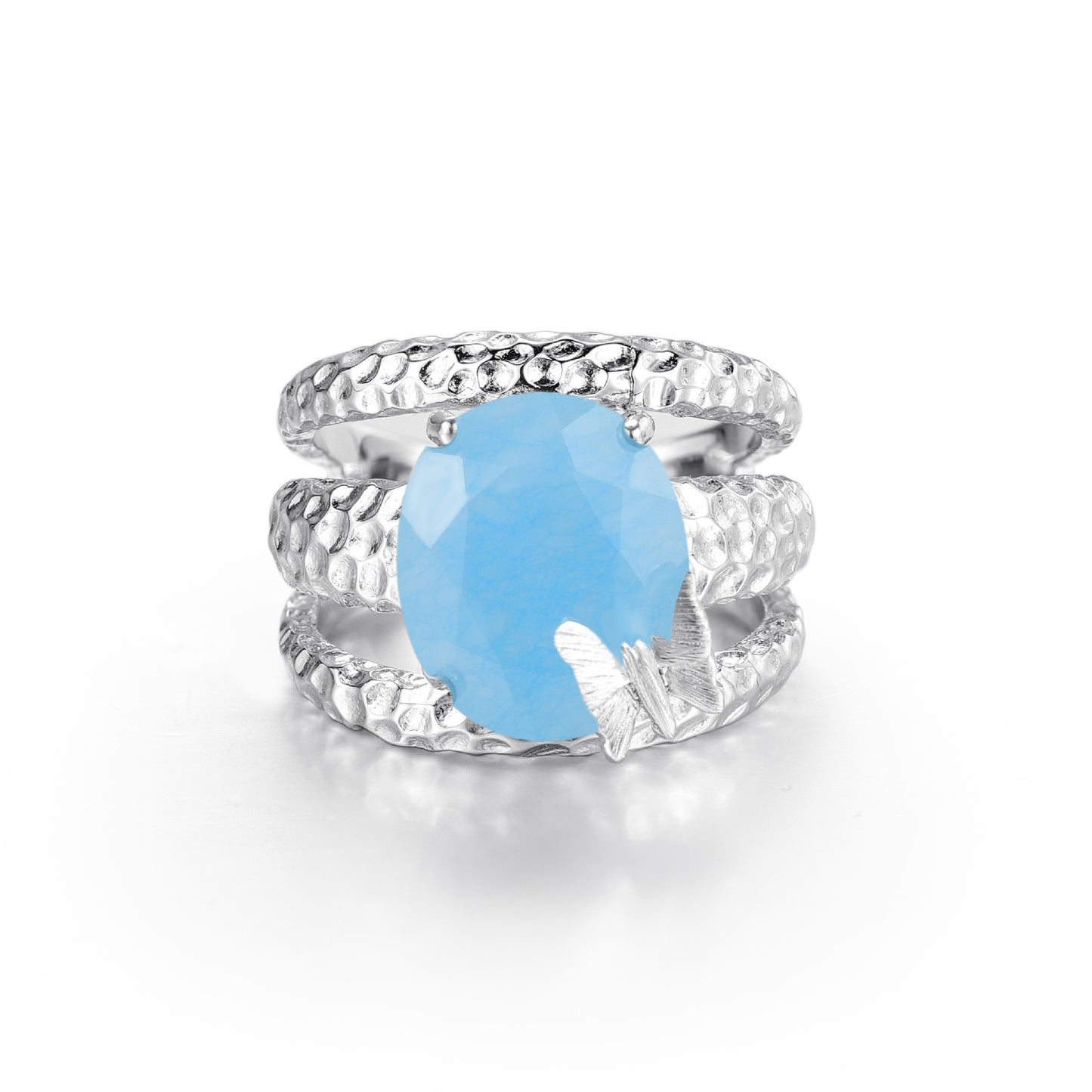 Anillo de plata de ley S925 con diseño original artesanal de Kemstone con ágata roja, aguamarina, calcedonia y piedras preciosas de cristal.