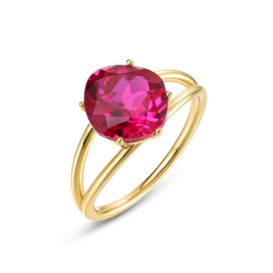 Kemstone Luxus-Schmuck, schlichter vergoldeter Ring aus 925er Sterlingsilber, weinroter, im Labor gezüchteter Rubinschmuck für Damen