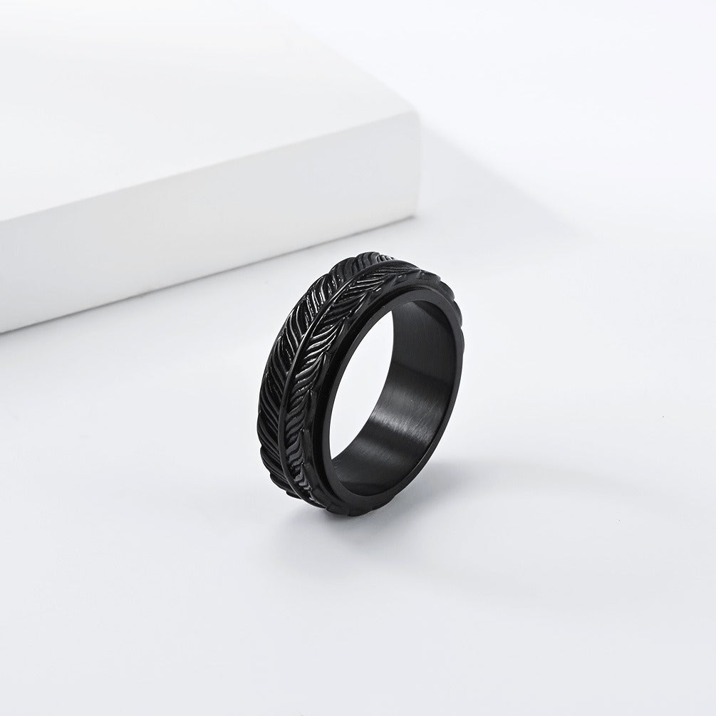 Kemston Feather Spinner Ring for Men Stainless Steel Rotating Vintage Band K-R1196