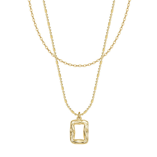 Kemstone Layered Rectangle Pendant Necklace – 925 Sterling Silver Double Chain Necklace for Women, Gold & Silver Minimalist Handmade Jewelry