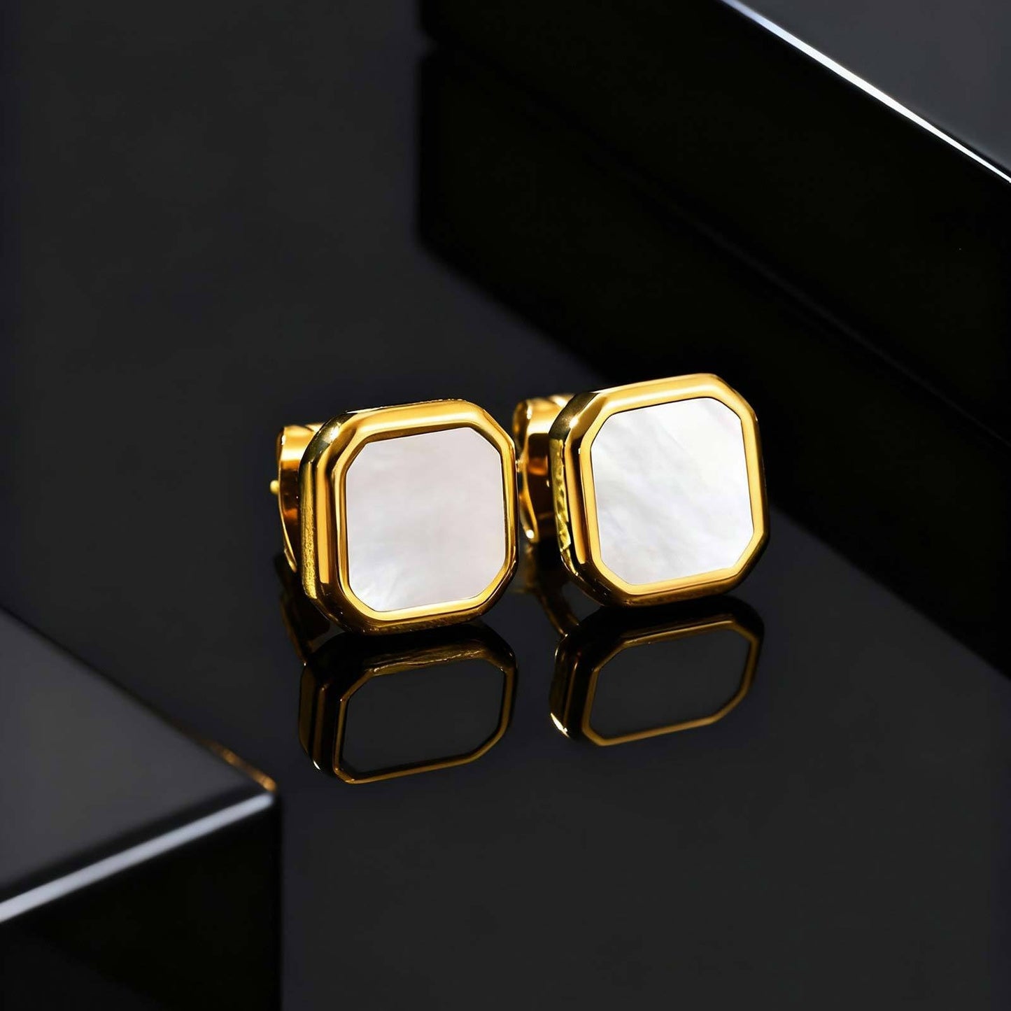 Kemstone Stainless Steel Square Stud Earrings – Shell, Tiger’s Eye, Malachite, Turquoise  for Men & Women ES-728