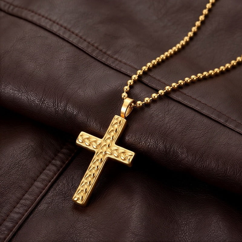 Kemstone Titanium Steel Wheat Texture Cross Pendant for Men KN302490-GC